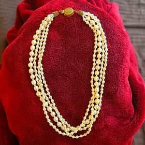 BRIDGERTON Sale! MIRIAM HASKELL Signed Authentic 3 Strand Baroque Pearl Necklace